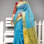 Sky Blue Color Half Silk Saree