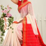White-Red Half Silk Saree