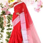 White-Red Half Silk Saree