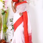 White-Red Half Silk Saree
