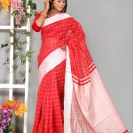 White-Red Half Silk Saree