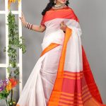 White-Red Half Silk Saree
