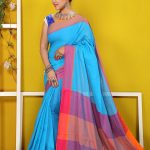 Light Blue Color Cotton Saree