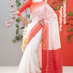 White and Red Half Silk Saree