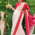 Red and White Half  Silk  Saree