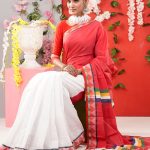 Red and White Half  Silk  Saree