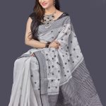 White and Black Cotton saree