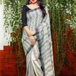 Black and White Khadi Cotton saree