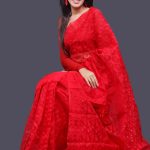 Red Muslin Jamdani Saree