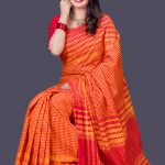 Orange and Red Mercerized Cotton  Saree