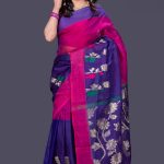 Blue and Magenta Mercerized Cotton  Saree