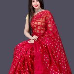 Red Muslin Jamdani Saree