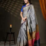Ash Tangail Handwoven Mercerized Cotton Saree with Cotton Body Work
